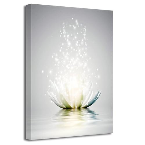 LZIMU Lienzo Zen para pared, diseño de flor de loto blanco con flores en el agua, cuadro enmarcado...