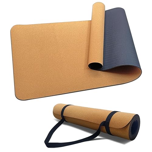 Esterilla Yoga de Corcho Natural y TPE 183x61x0.5cm - Esterilla de Yoga Antideslizante Gruesa,...