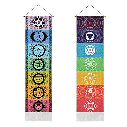 Yugarlibi Juego de 2 tapices de pared de chakra, meditación y yoga, trippy con borla, tapiz de...