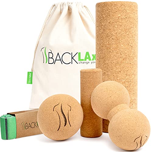 BACKLAxx ® Rodillo masaje muscular de corcho – rulo masaje muscular, pelota masaje, duobola para...