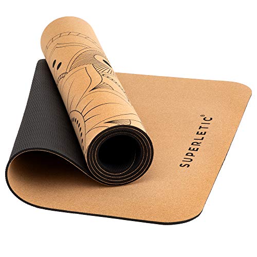 DIVASYA-Esterilla de yoga premium de corcho antideslizante: de caucho  natural antideslizante y corcho, natural y sostenible, extra ancha y extra  gruesa (183 x 66 x 0,4 cm) (Magic Arrow Corcho) : 