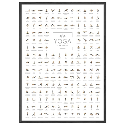 JUNOMI® Póster de yoga DIN A1 con 168 poses y asanas, accesorio para estudios ejercicios en casa,...