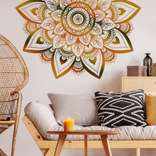 Runtoo Calcomanía de pared grande con diseño de mandala de flores bohemias para sala de estar,...