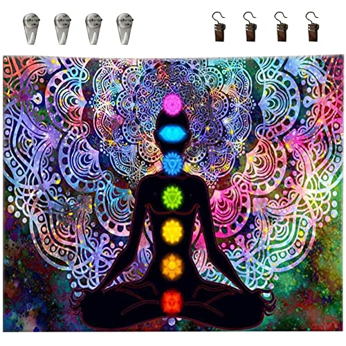 Tapiz Colgante de Pared, Tapiz Pared Yoga Mandala, Tapiz de Mandala Psicodélico Colorido, Tapiz de...